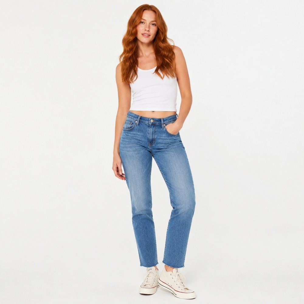 Carve Designs Womens High Rise Straight Leg Raw Hem Blue Denim Jeans Size 10